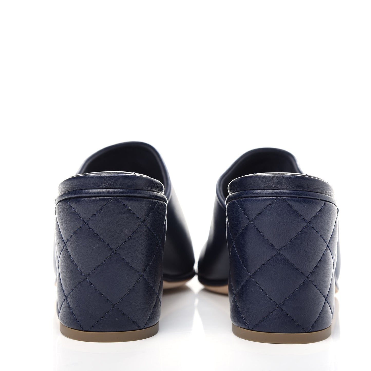 Lambskin Quilted CC Chain Mules 38.5 Navy Blue