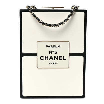 Chanel Lambskin No. 5 Perfume Box Evening Clutch White Black 1 of 11