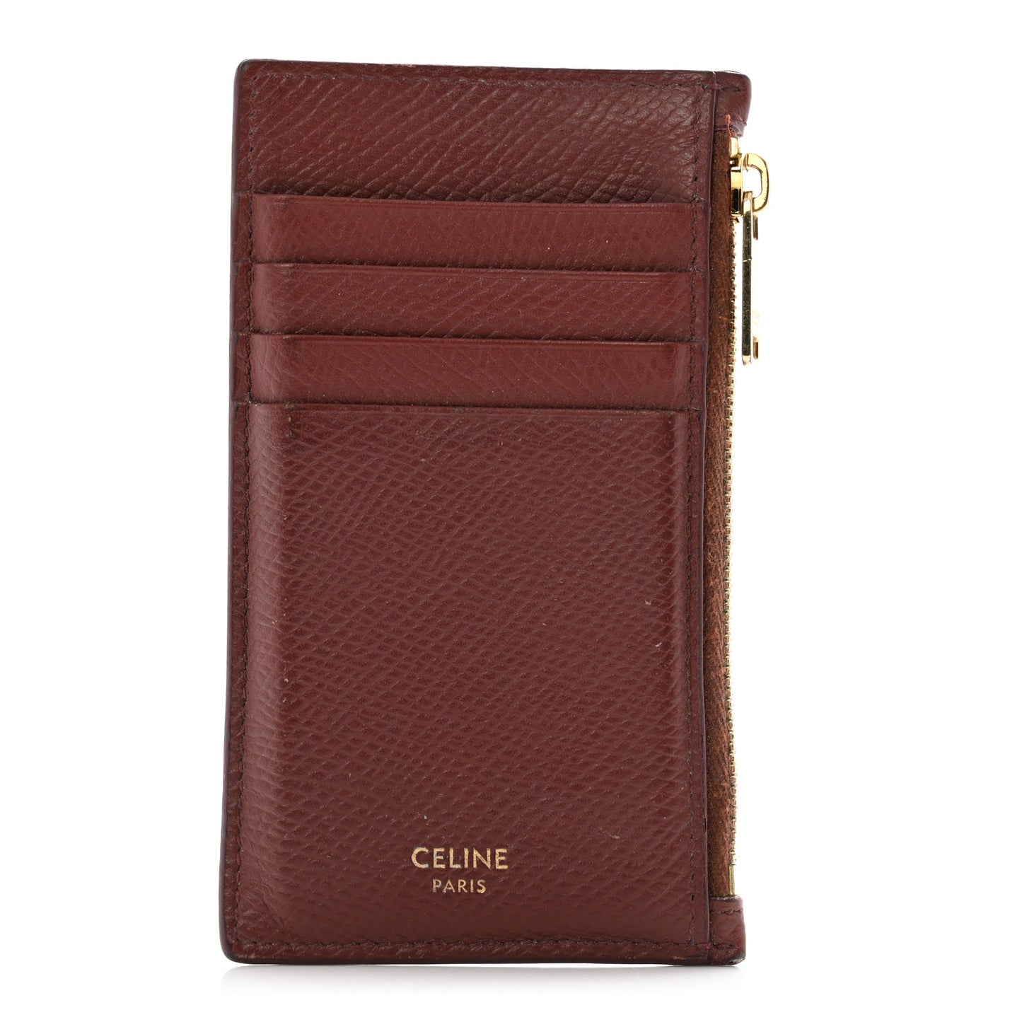 Grained Calfskin Zipped Card Holder Grenat