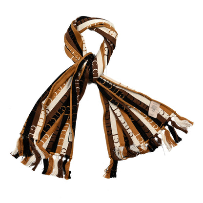Gucci Wool Cotton Logo Wood Stripes Scarf Light Brown Dark Brown 2 of 5