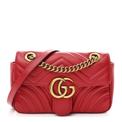 Gucci Calfskin Matelasse Mini GG Marmont Shoulder Bag Hibiscus Red 1 of 10