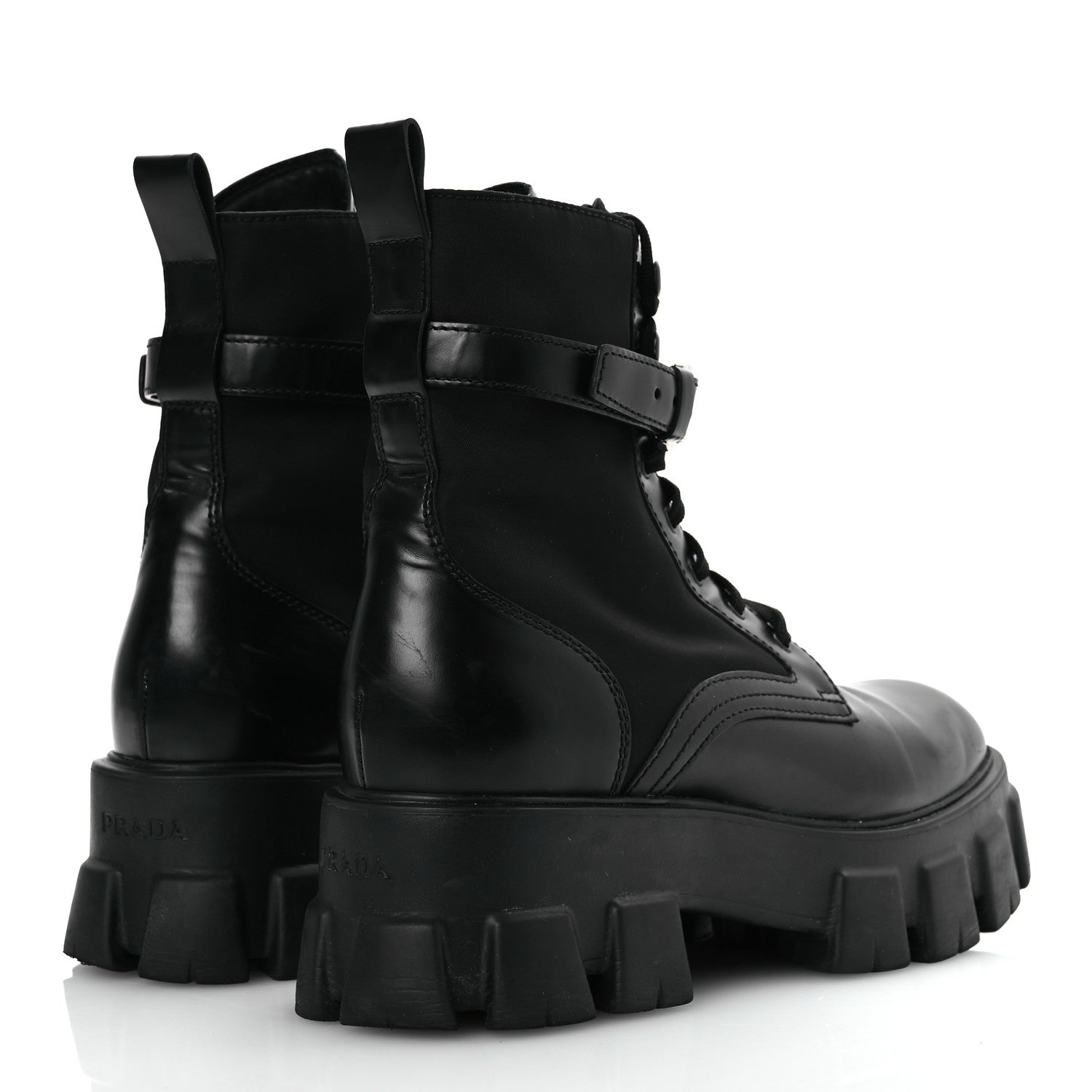 Prada Spazzolato Rois Nylon Metal Triangle Logo Monolith Pouch Pocket 55mm Boots 39.5 Black 5 of 15