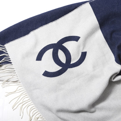 Chanel Merino Wool Cashmere CC Throw Blanket Navy White 4 of 4