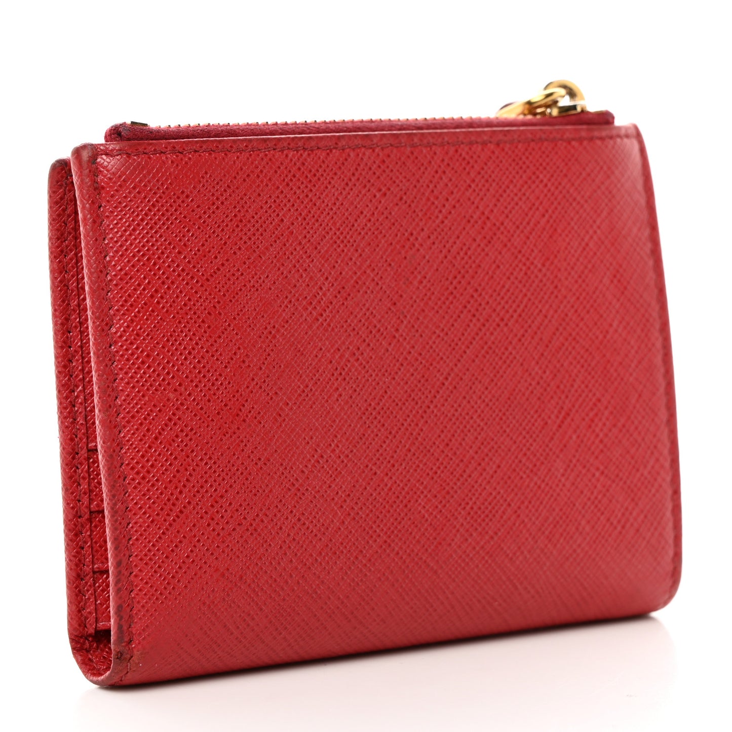 Saffiano Zip Top Compact Wallet Fuoco
