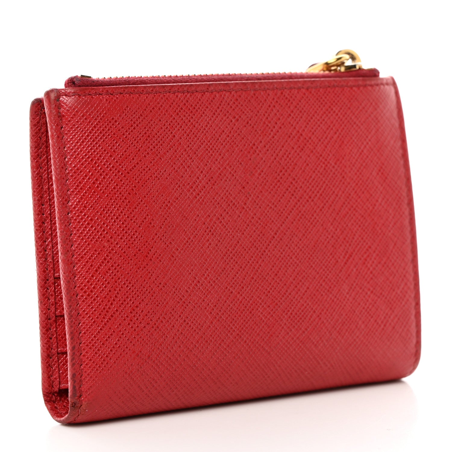Prada Saffiano Zip Top Compact Wallet Fuoco 3 of 12