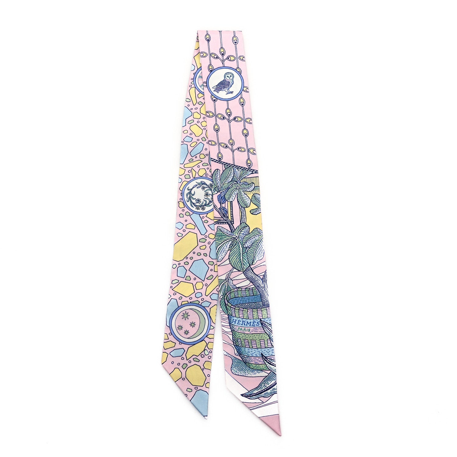 Hermes Silk La Danse Des Amazones Twilly Rose Pale Bleu Jaune 2 of 3