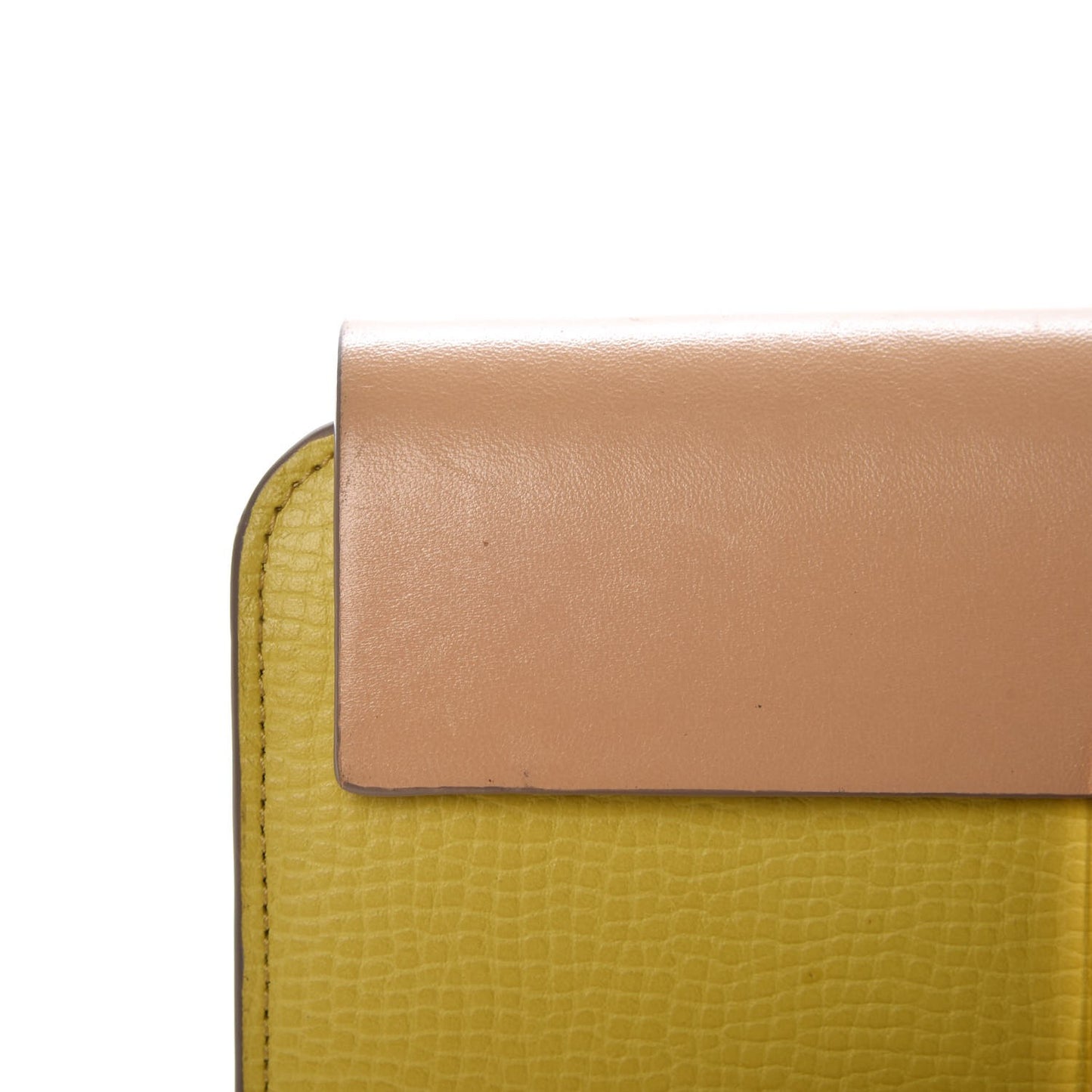 Grained Calfskin Lambskin Drew Long Wallet with Flap Yellow Beige