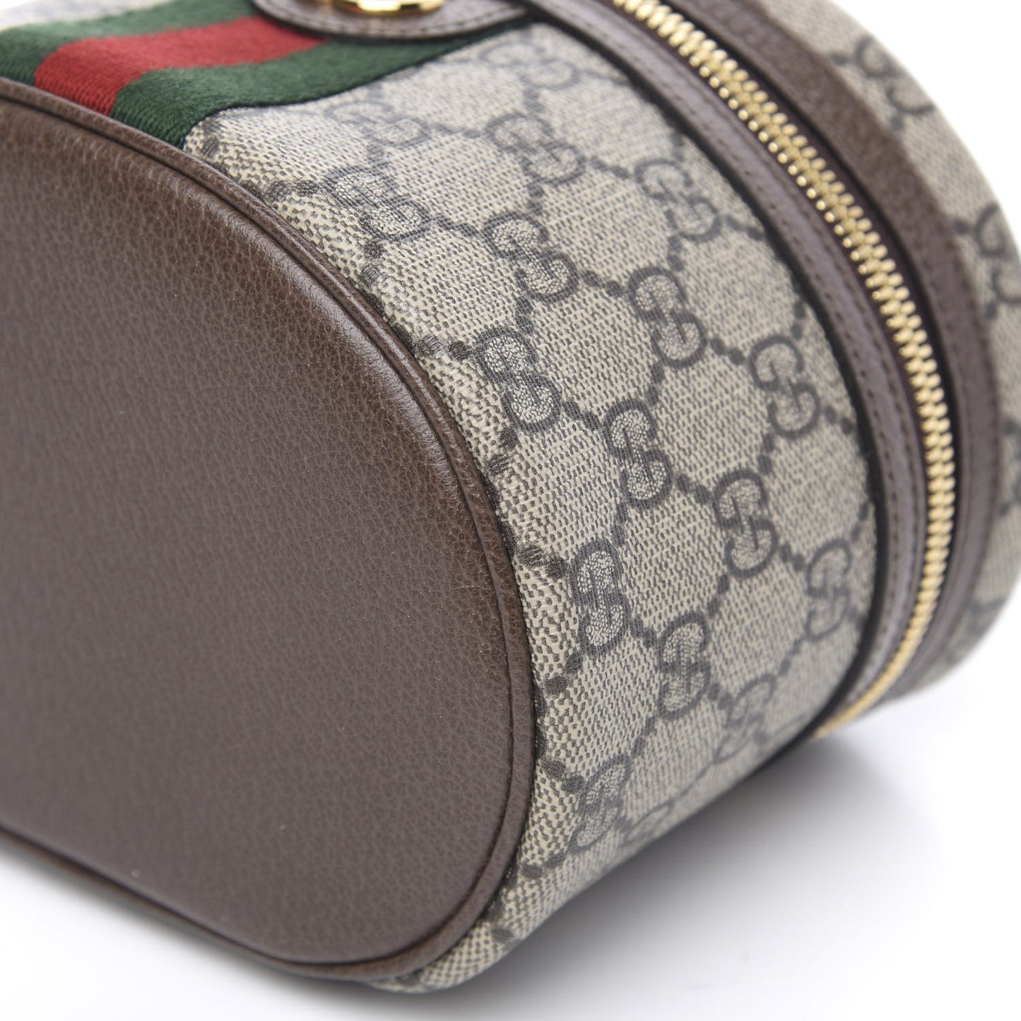 GG Supreme Monogram Textured Calfskin Web Ophidia Vanity Cosmetic Case Beige Ebony New Acero