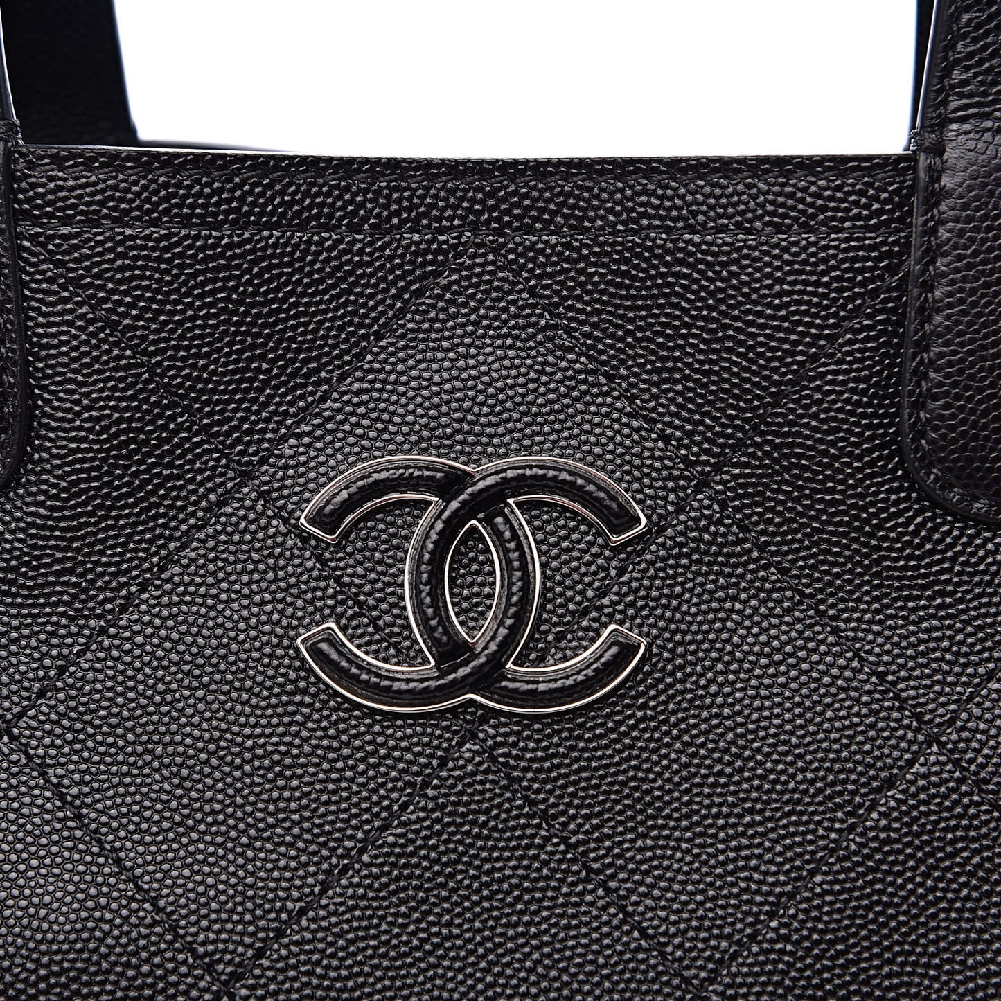 Caviar Stitched Large Shopping Tote Black
