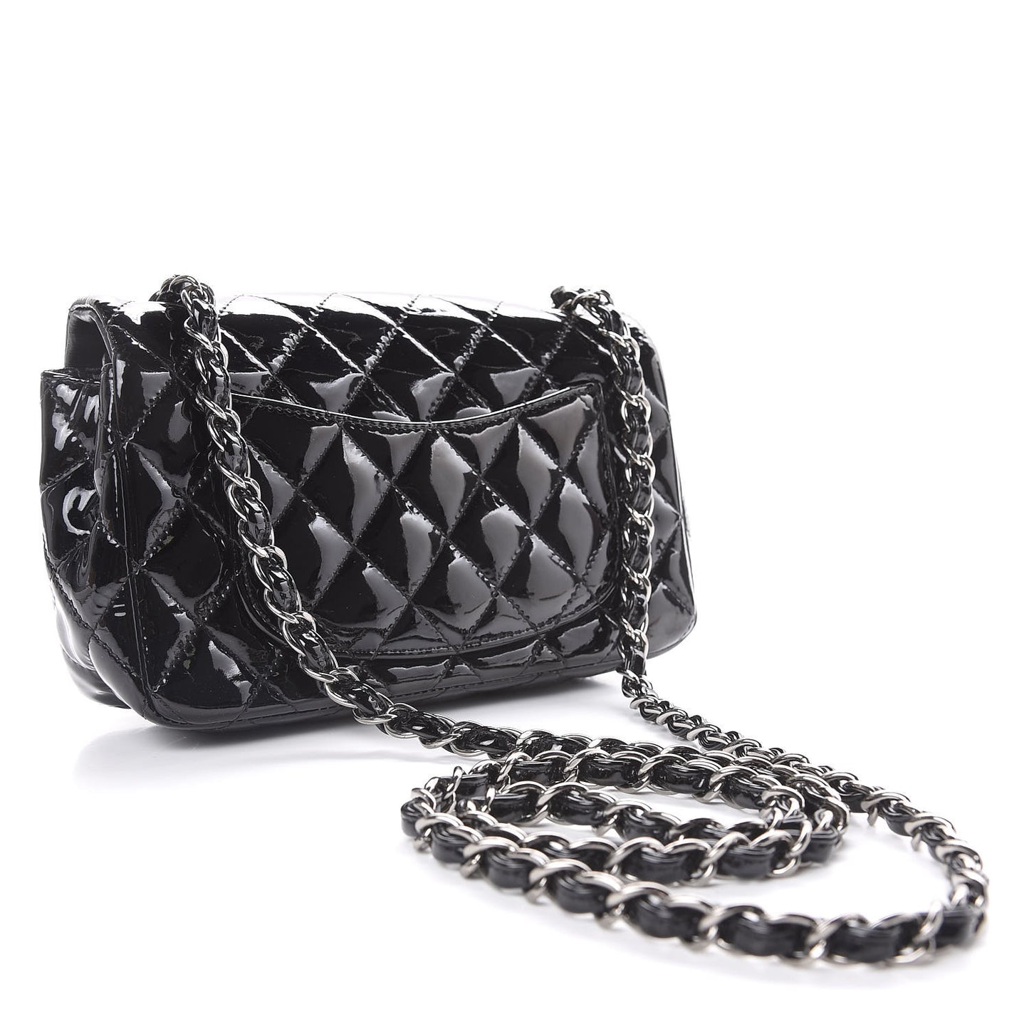 Patent Calfskin Quilted Mini Rectangular Flap Black