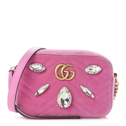 Gucci Velvet Matelasse Marquise Crystals Mini GG Marmont Chain Shoulder Bag Malva 1 of 8
