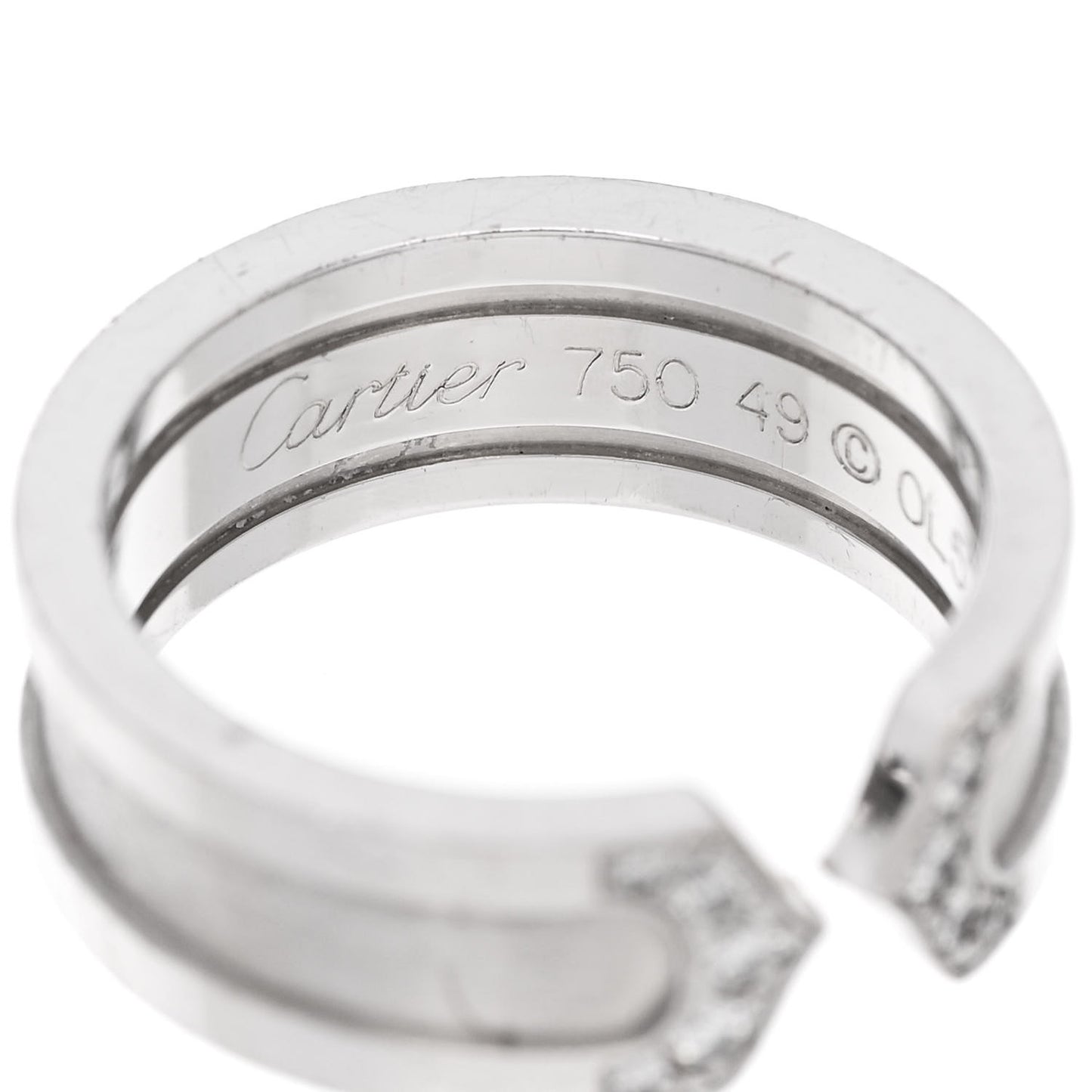 18K White Gold Diamond 6.5mm Logo De Cartier Ring 49 5