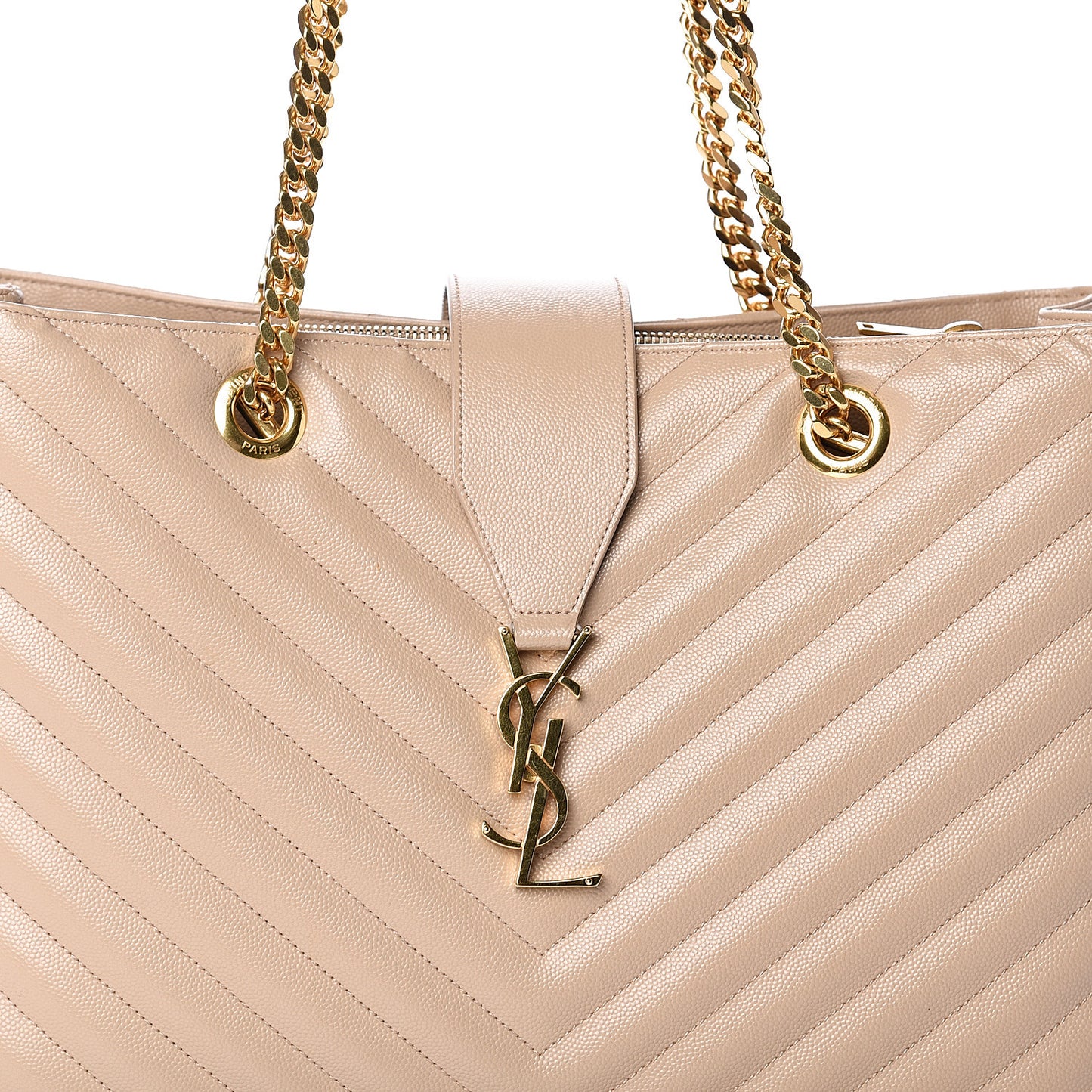 Grain De Poudre Matelasse Chevron Monogram Shopping Bag Dark Beige