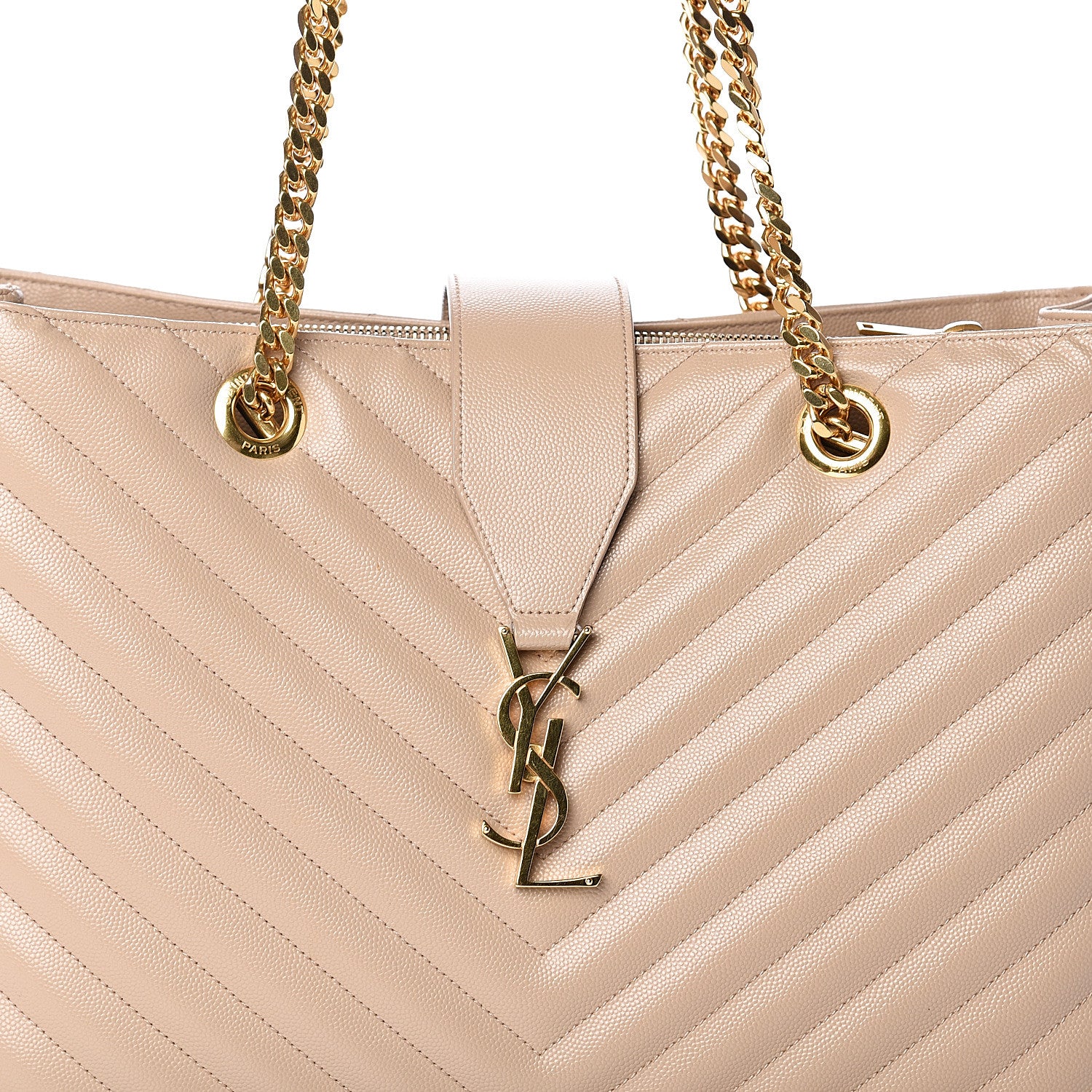 Saint Laurent Grain De Poudre Matelasse Chevron Monogram Shopping Bag Dark Beige 6 of 8