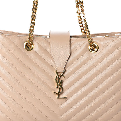 Saint Laurent Grain De Poudre Matelasse Chevron Monogram Shopping Bag Dark Beige 6 of 8