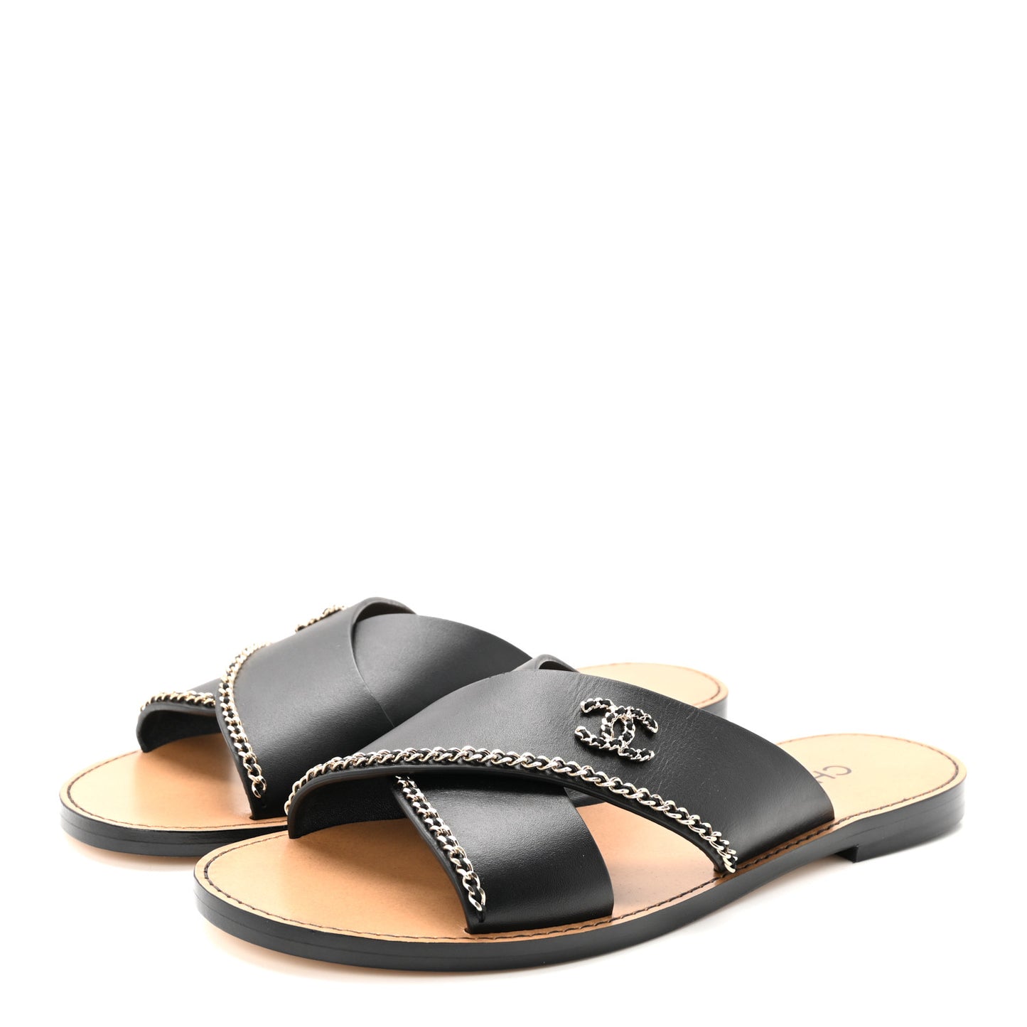 Calfskin Quilted Chain CC Mules 39 Black