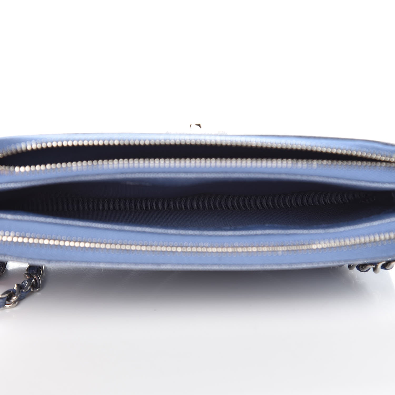 Chanel Metallic Caviar Chevron Quilted Small Vintage Mademoiselle Clutch With Chain Light Blue 9 of 11