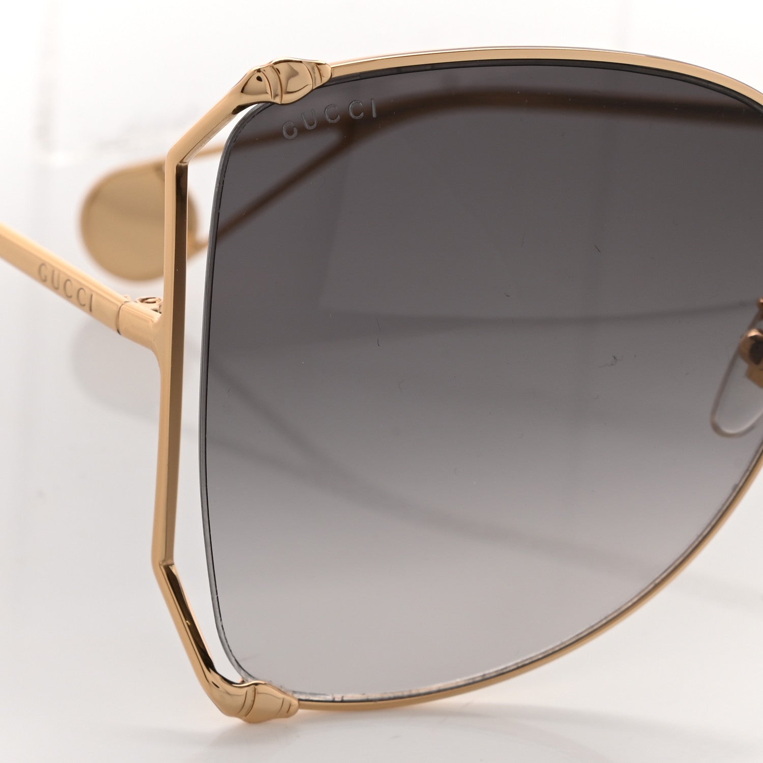 Gucci Metal Oversized Round Sunglasses GG0252S Gold 5 of 7