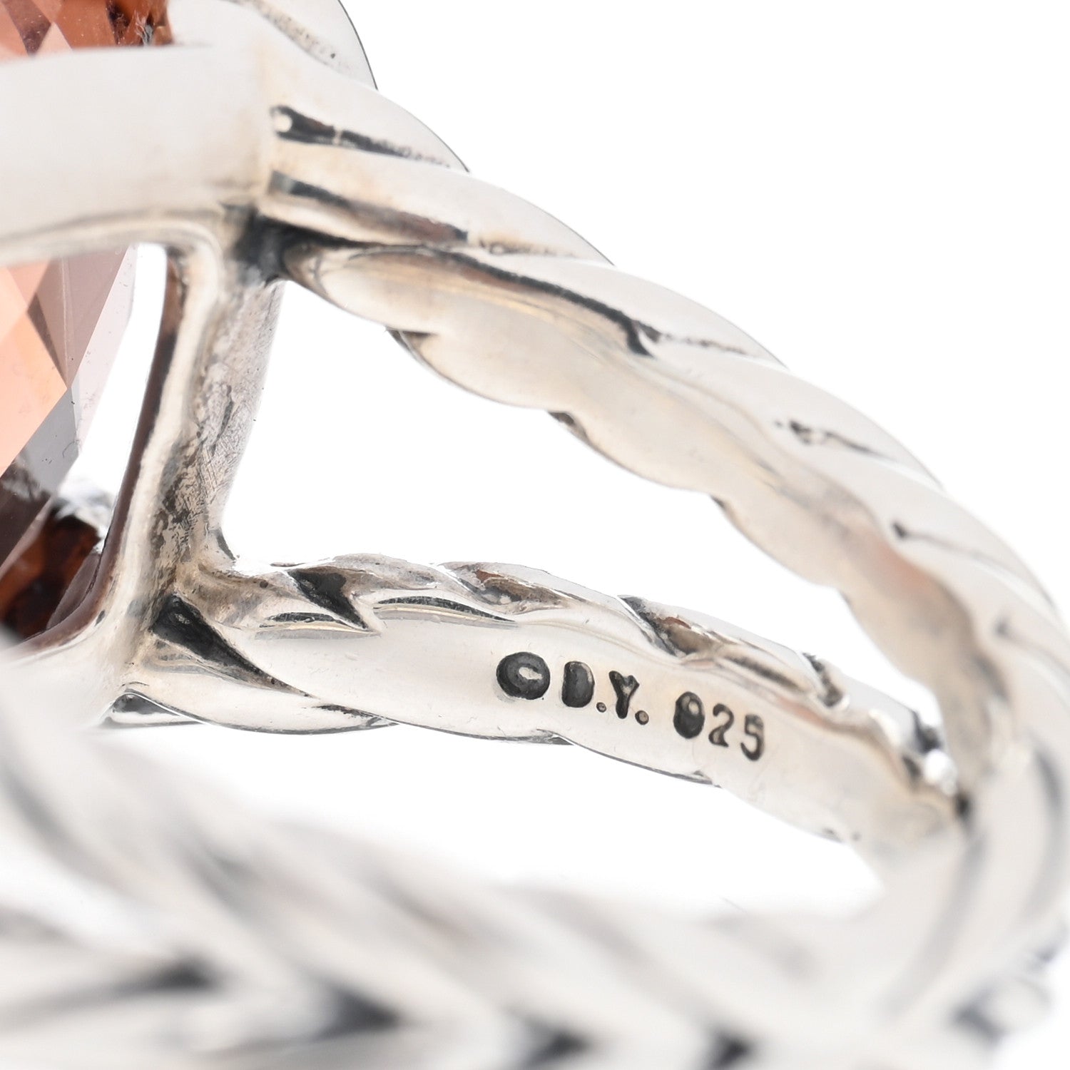 David Yurman Sterling Silver Diamond Morganite 15mm Cushion On Point Ring 53 6.5 4 of 4
