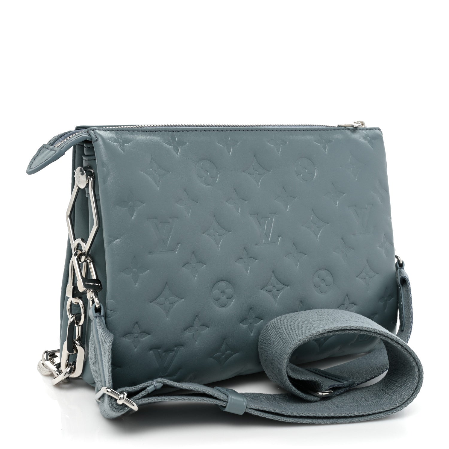 Louis Vuitton Lambskin Embossed Monogram Coussin PM Blue Glacier 3 of 10