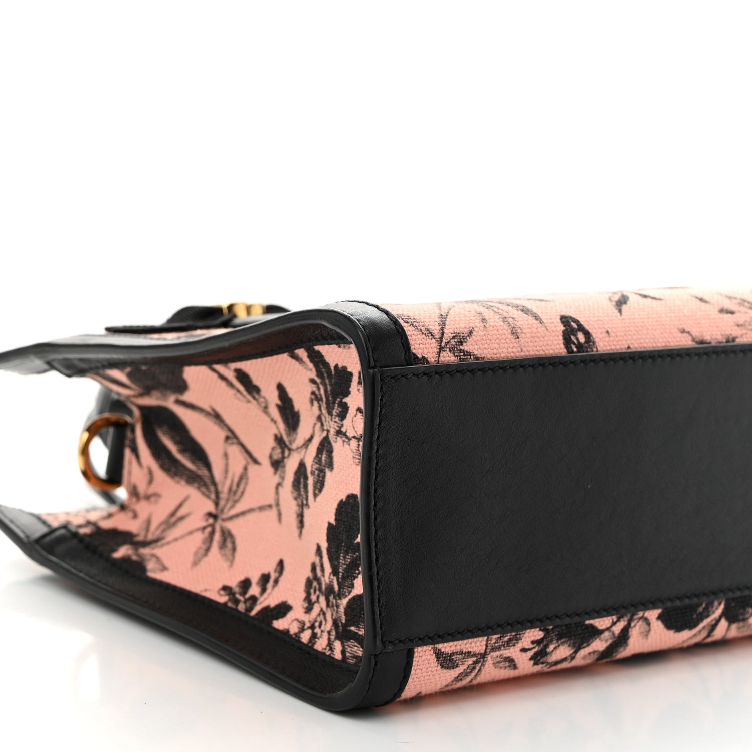 Gucci Canvas Herbarium Print Ribbon Top Handle Bag Pink Black 9 of 10
