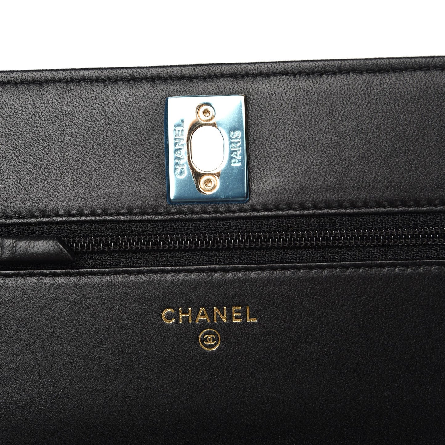 Lambskin Quilted Trendy CC Wallet On Chain WOC Black