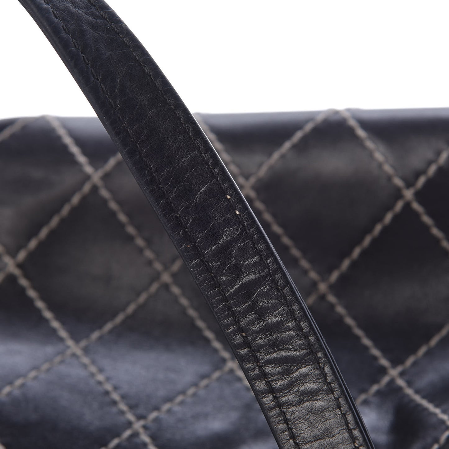 Calfskin Contrast Stitch Surpique Tote Black