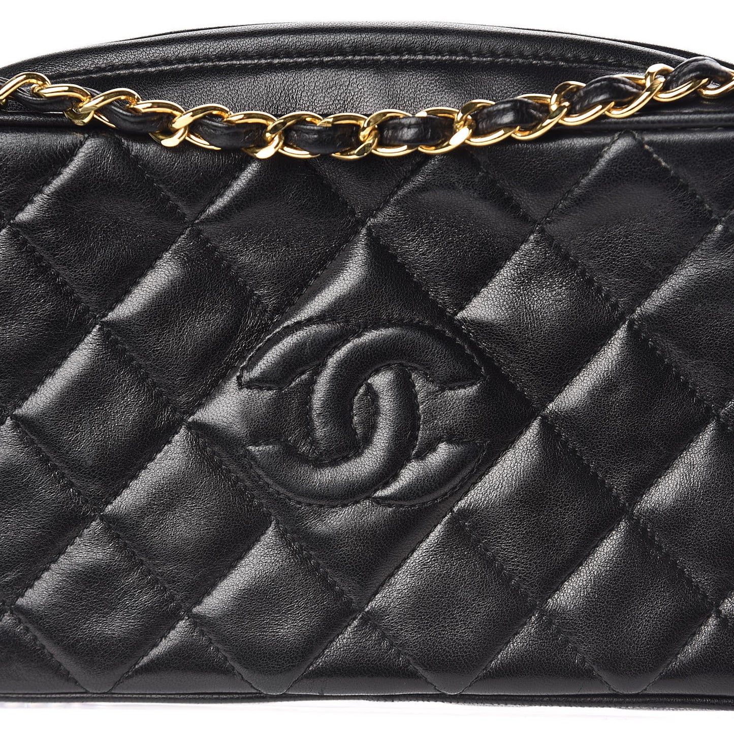 Lambskin Quilted CC Tassel Camera Case Black