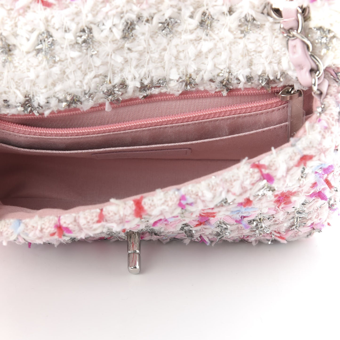 Tweed Quilted Mini Rectangular Flap Light Pink Silver Blue