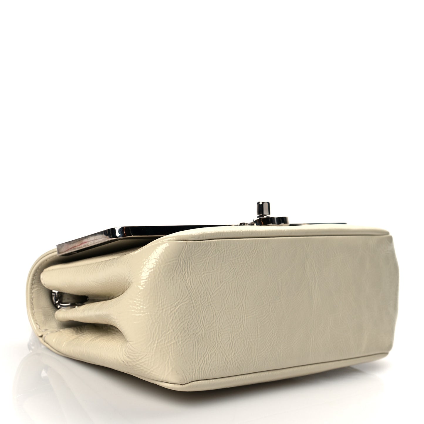 Distressed Patent Calfskin Small Frame Single Flap White