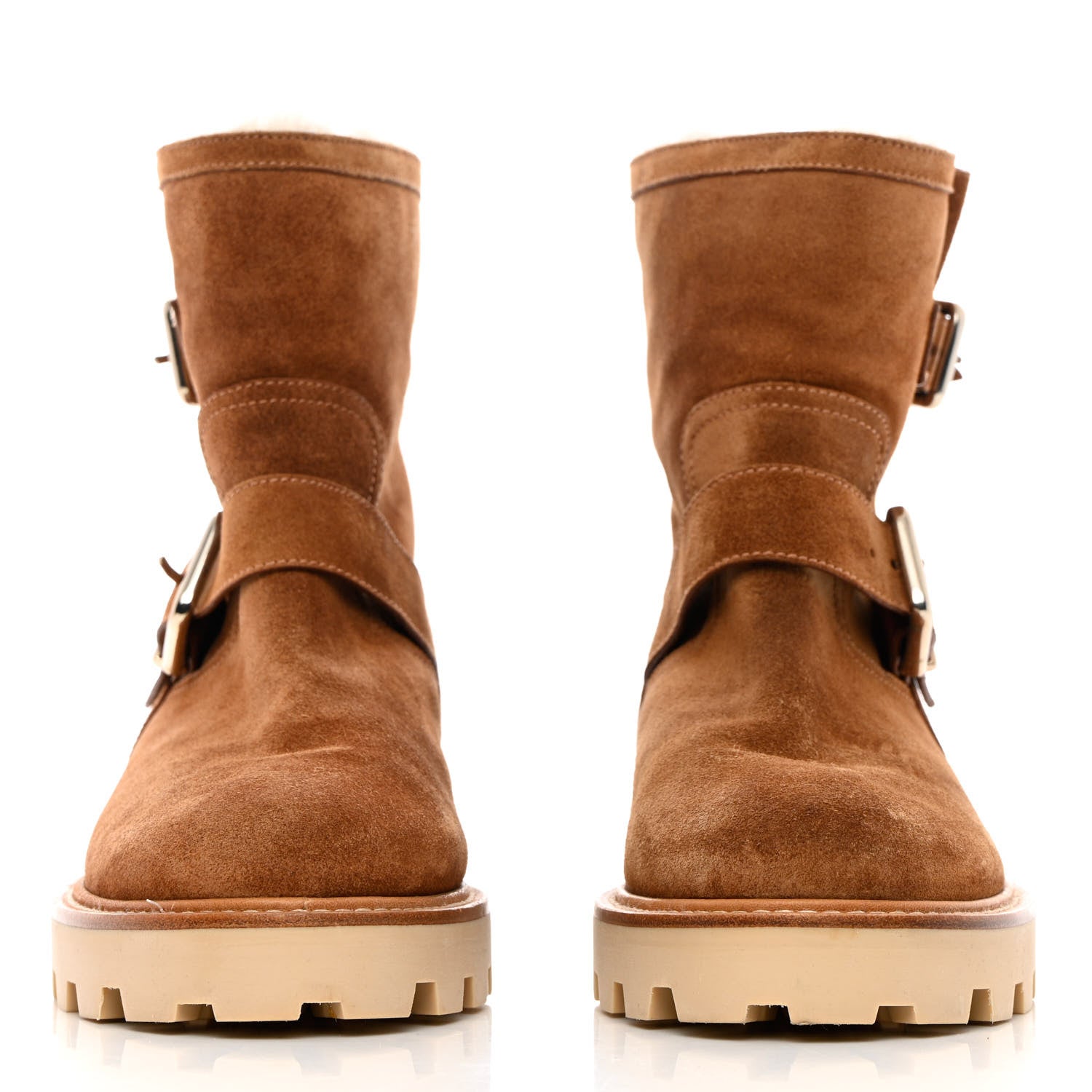 Jimmy Choo Soft Suede Shearling Biker Boots 37.5 Tan 2 of 12