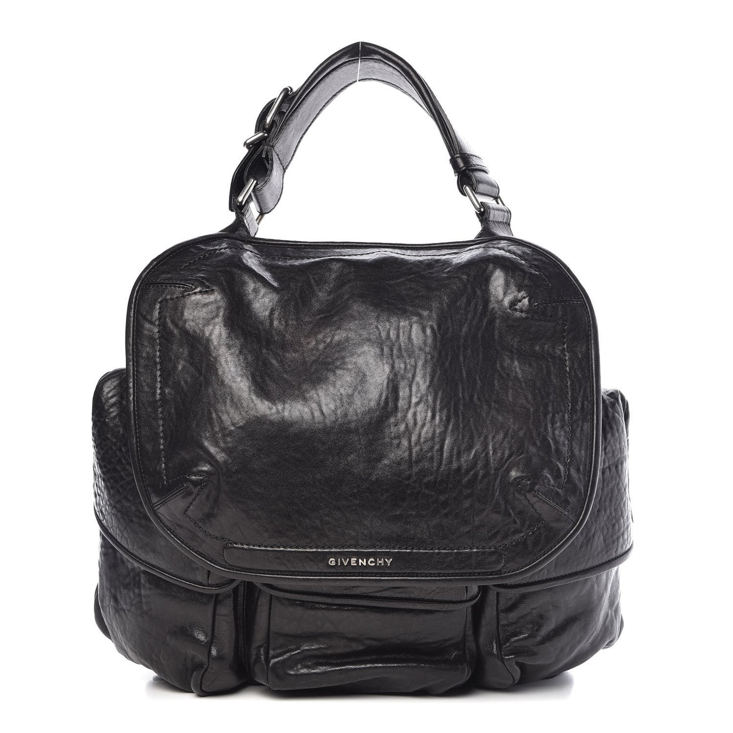Tumbled Sheepskin Top Handle Flap Bag Black