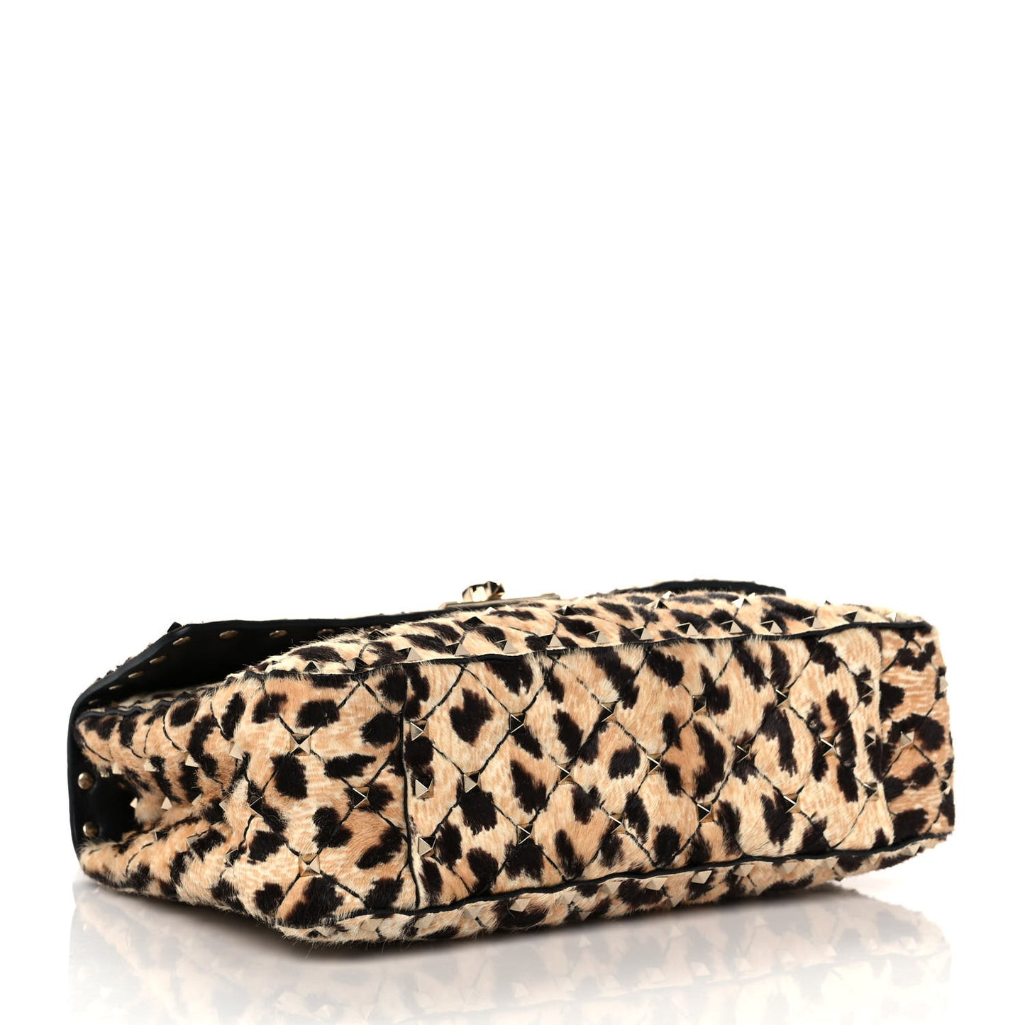 Calf Hair Leopard Print Medium Rockstud Spike Shoulder Bag
