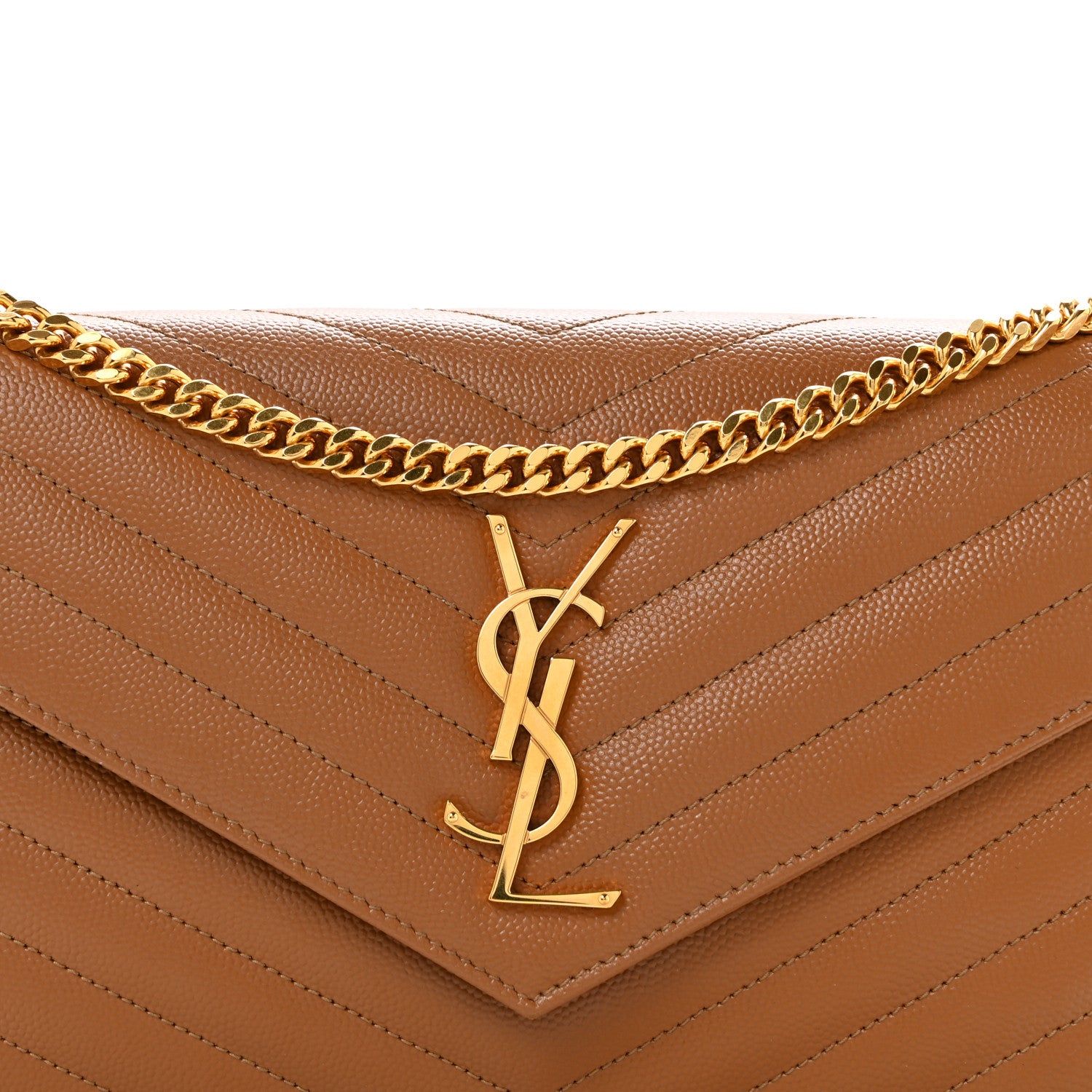 Saint Laurent Grain De Poudre Matelasse Chevron Monogram Chain Wallet Natural Dark 8 of 12