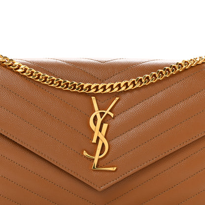 Saint Laurent Grain De Poudre Matelasse Chevron Monogram Chain Wallet Natural Dark 8 of 12