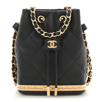 Chanel Metal Lambskin Quilted Small Chain Bucket Bag Black 1 of 12