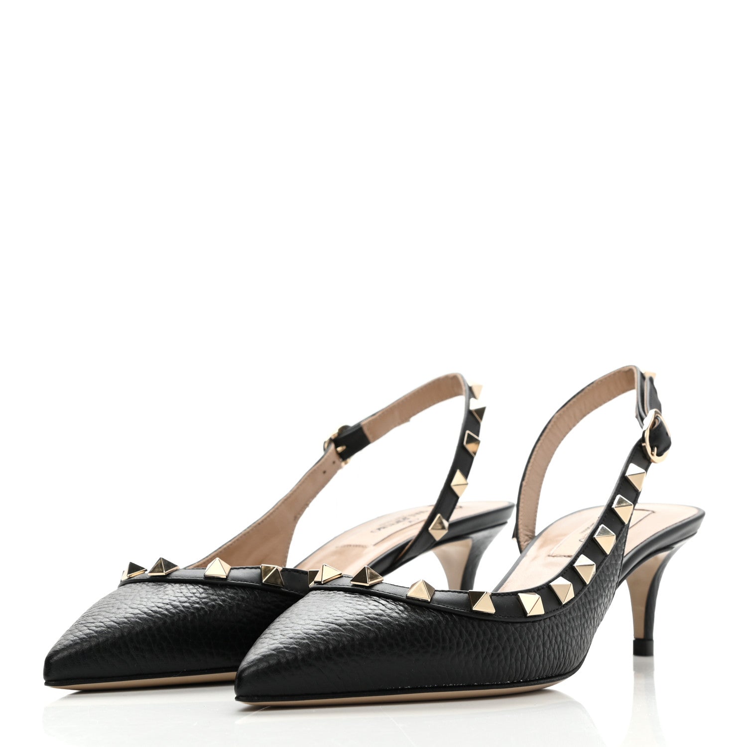 Valentino Garavani Pebbled Calfskin Rockstud Half D'Orsay Slingback 50mm Pumps 35 Black 3 of 14