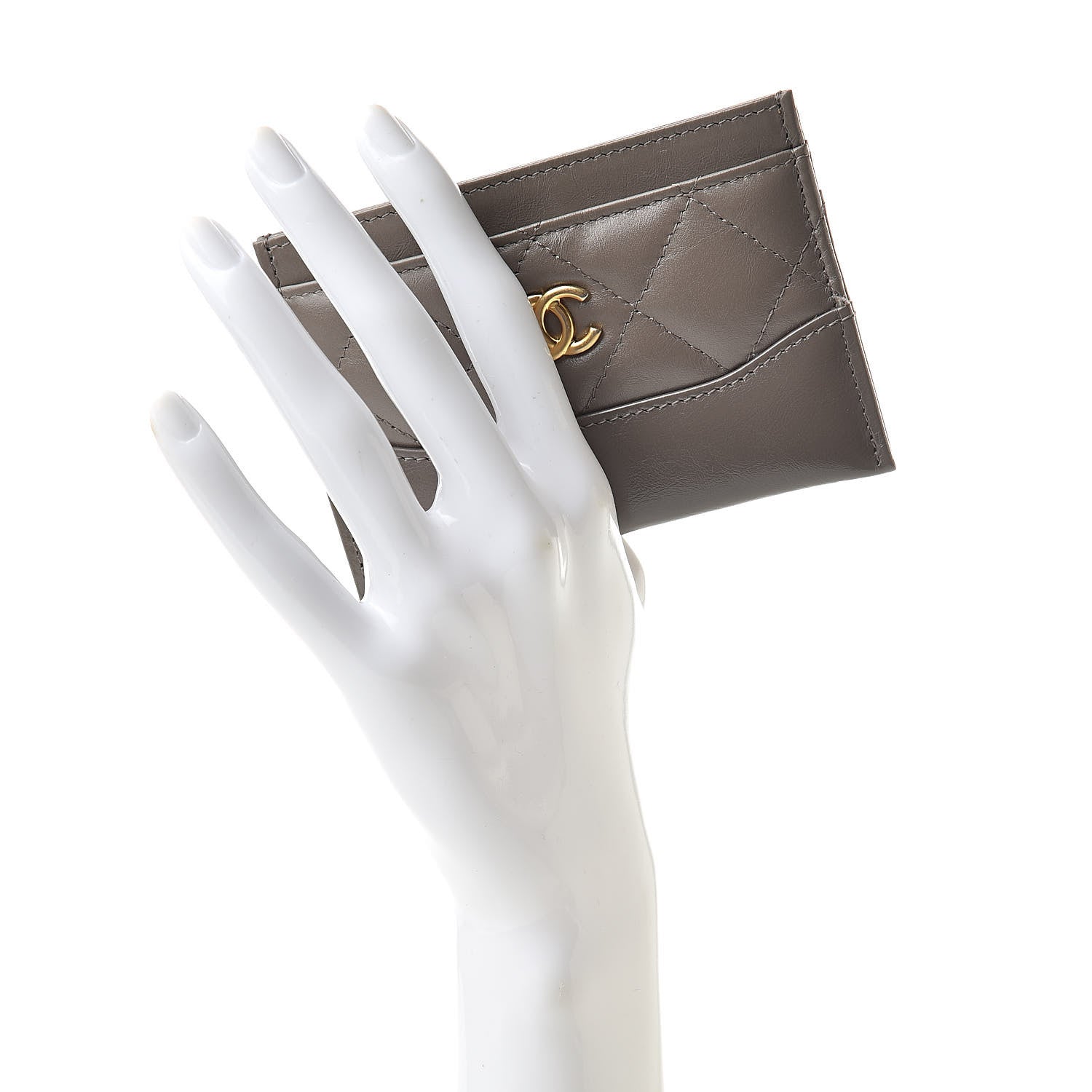 Chanel Aged Calfskin Quilted Gabrielle Card Holder Wallet Grey 2 of 9