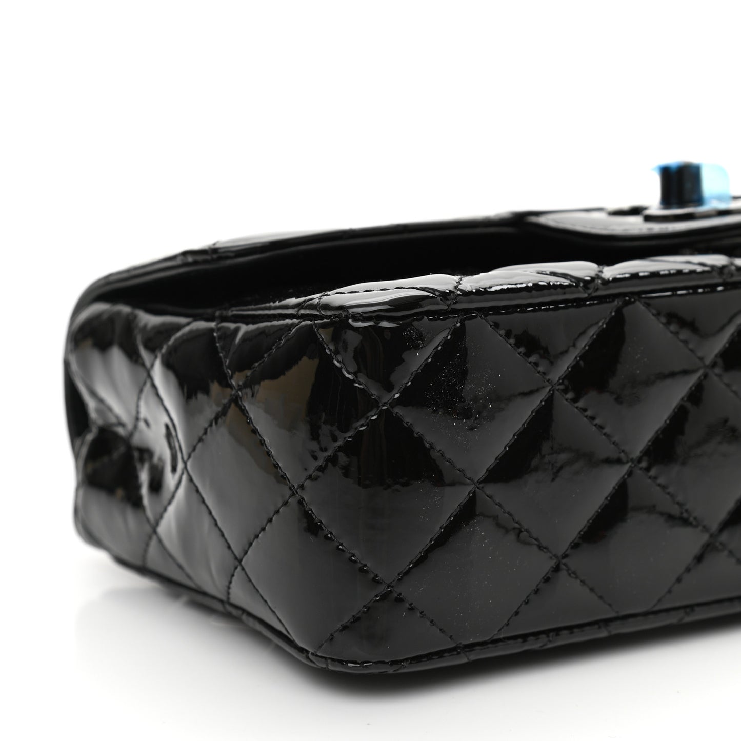Patent Calfskin Quilted Mini Rectangular Flap So Black