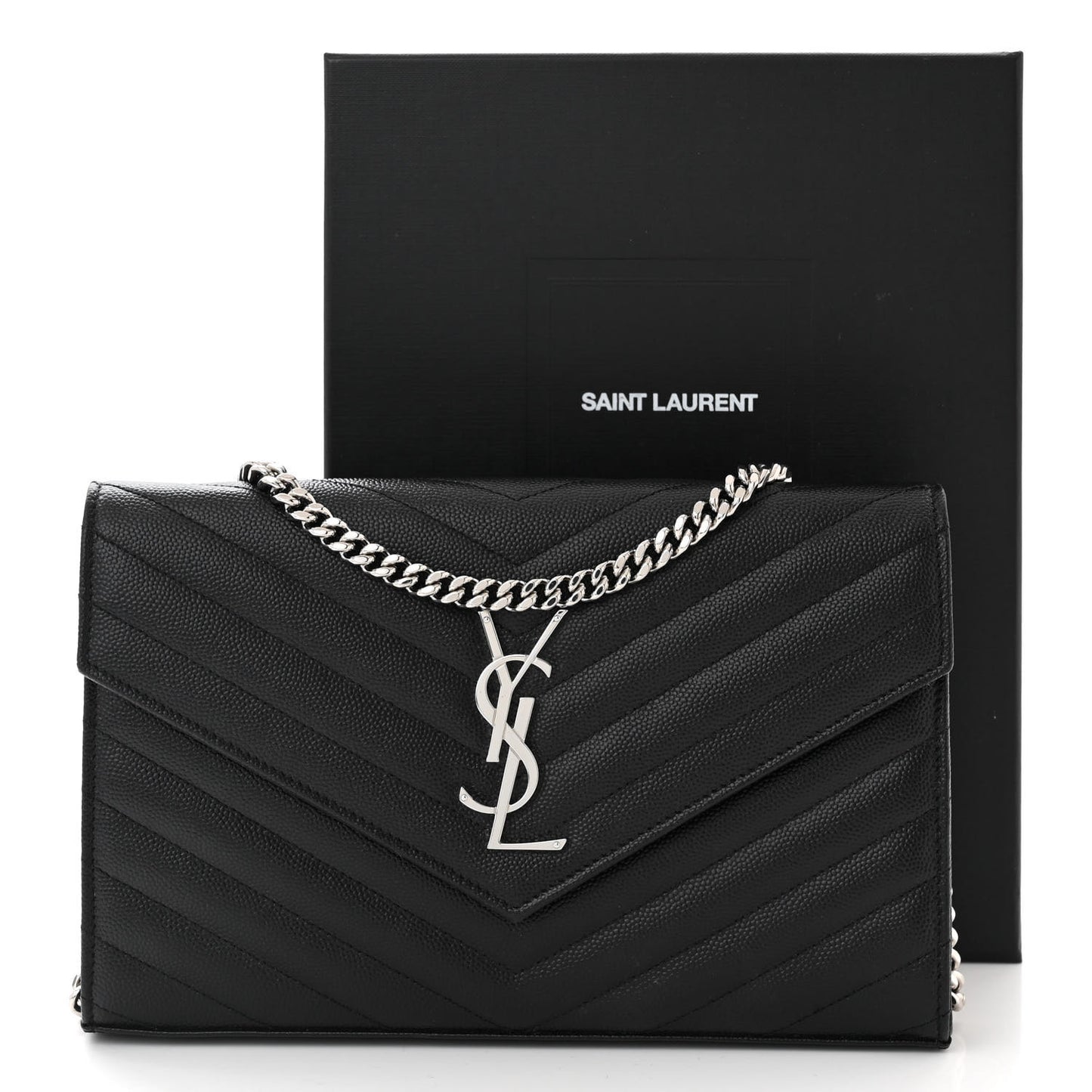 Grain De Poudre Matelasse Chevron Monogram Chain Wallet Black