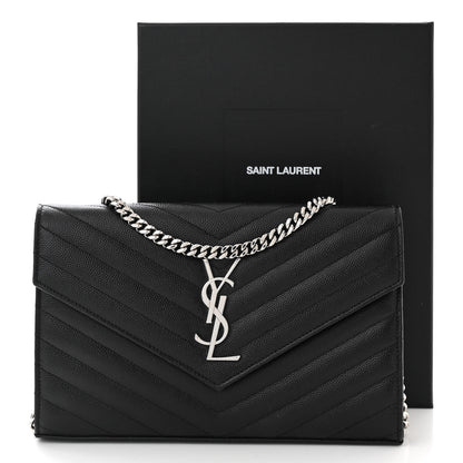 Saint Laurent Grain De Poudre Matelasse Chevron Monogram Chain Wallet Black 10 of 10