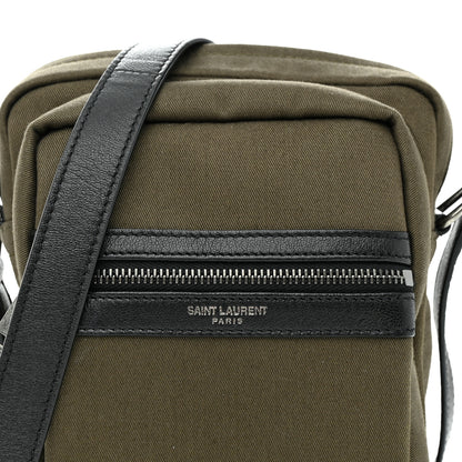 Saint Laurent Canvas Calfskin Sid Messenger Bag Kaki Face Black 8 of 13