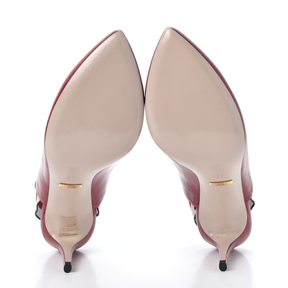 Gucci Malaga Kid Web Sylvie Mid Heel Slingback Pumps 38 Hibiscus Red 5 of 10