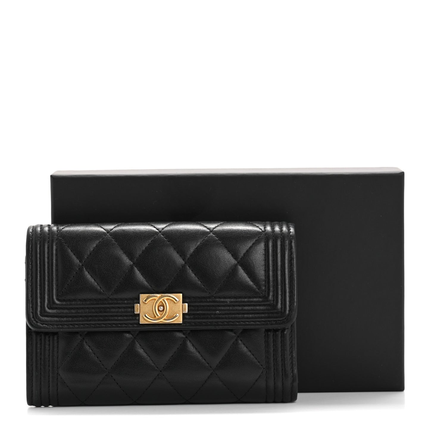 Lambskin Quilted Medium Boy Flap Wallet Black