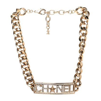 Chanel Crystal Chain Short Logo Necklace Gold 2 of 4