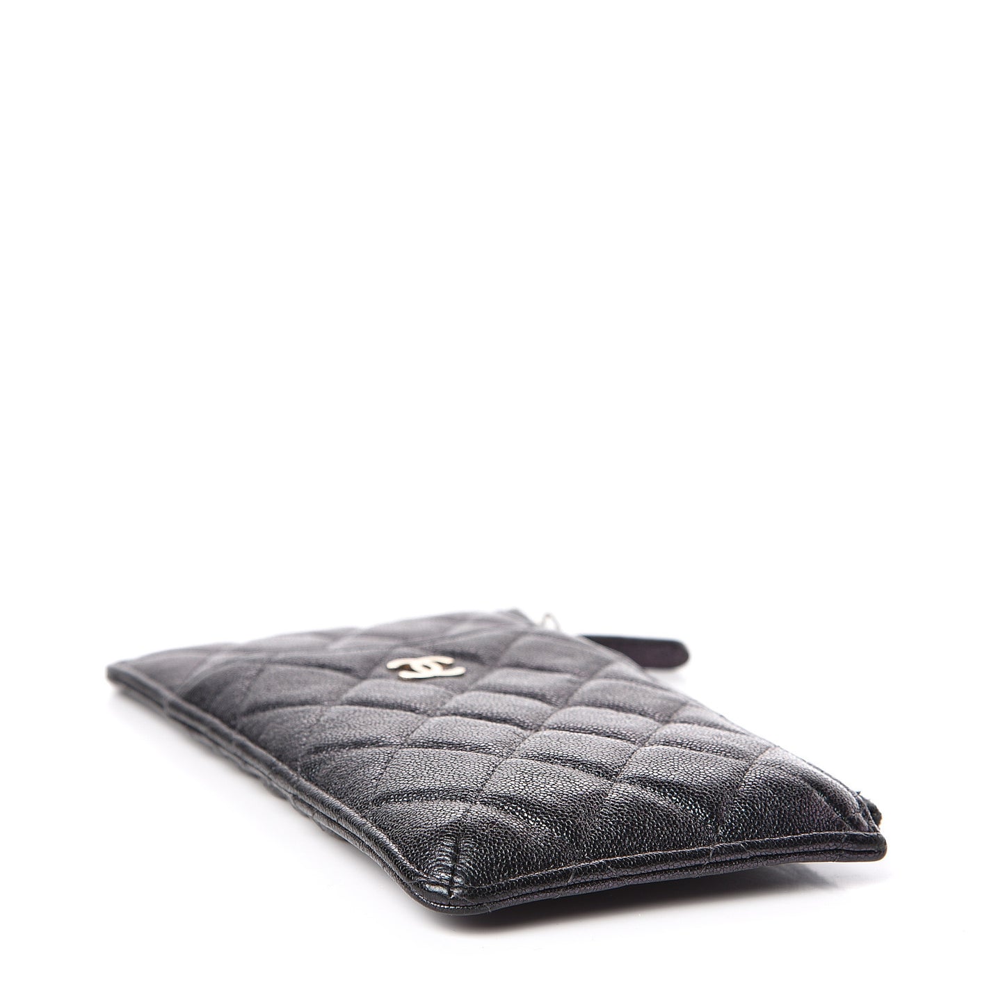 Iridescent Caviar Quilted Classic Flat Wallet Pouch Black