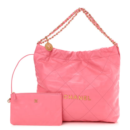 Chanel Shiny Calfskin Quilted Chanel 22 Drawstring Bag Coral Pink 1 of 10
