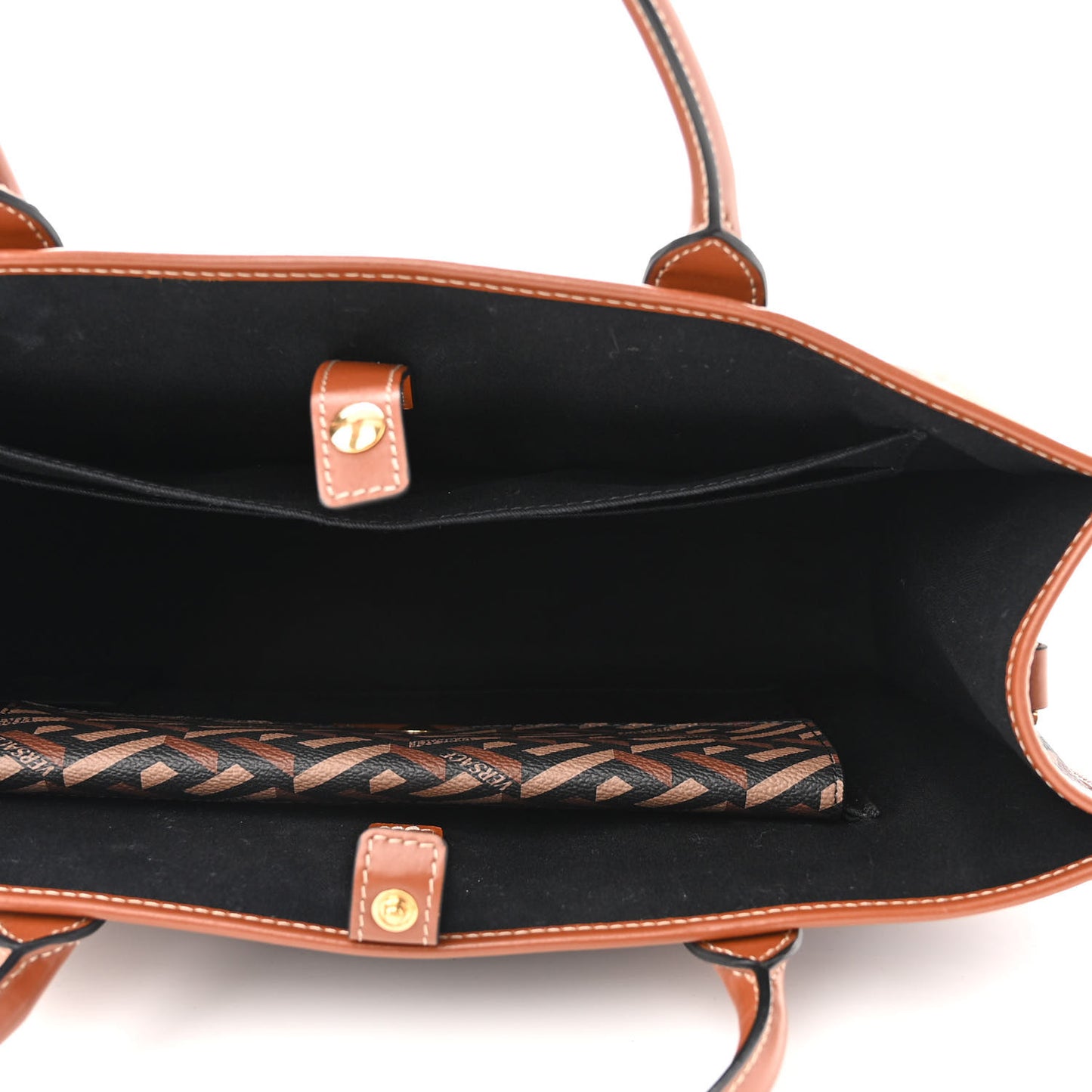 Coated Canvas Calfskin La Greca Signature Tote Bag Black Caramel