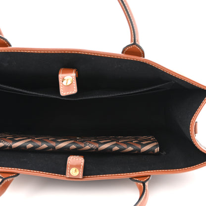 Versace Coated Canvas Calfskin La Greca Signature Tote Bag Black Caramel 5 of 9