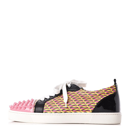 Christian Louboutin Patent Toile Womens Louis Junior Spikes Flat Sneakers 38 Version Jaune 1 of 11